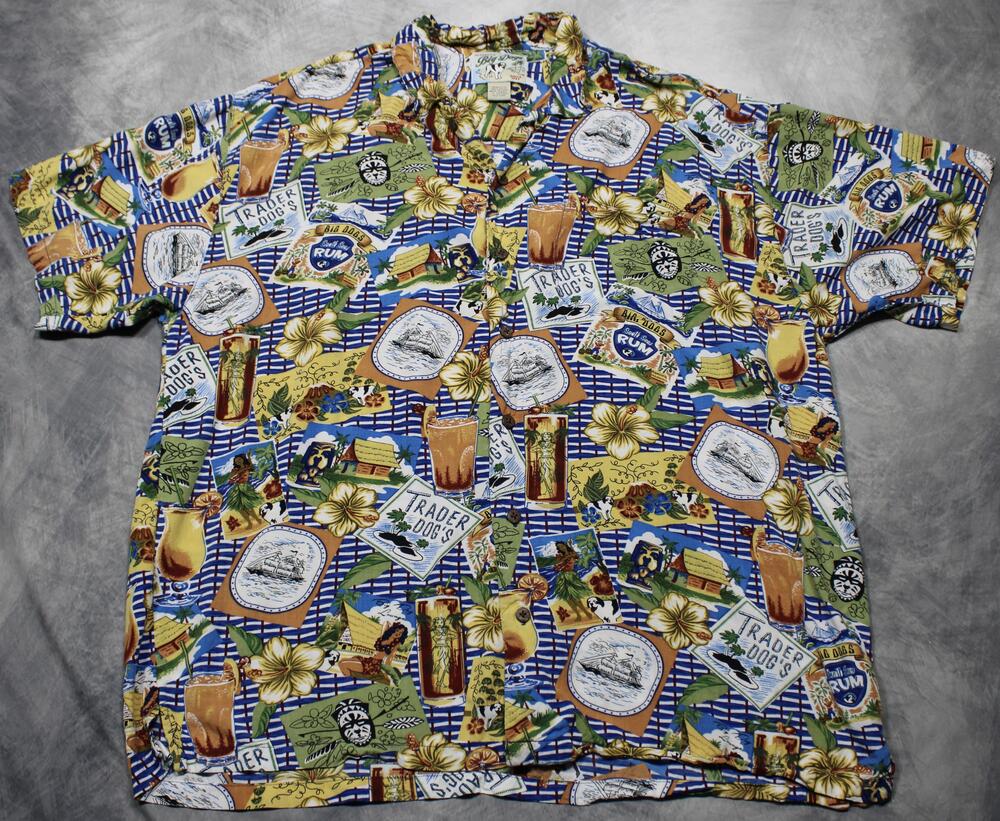 Big Dogs Shirt Mens XL Hawaiian Short Sleeve Rayon Button Up Tiki Hula Girl
